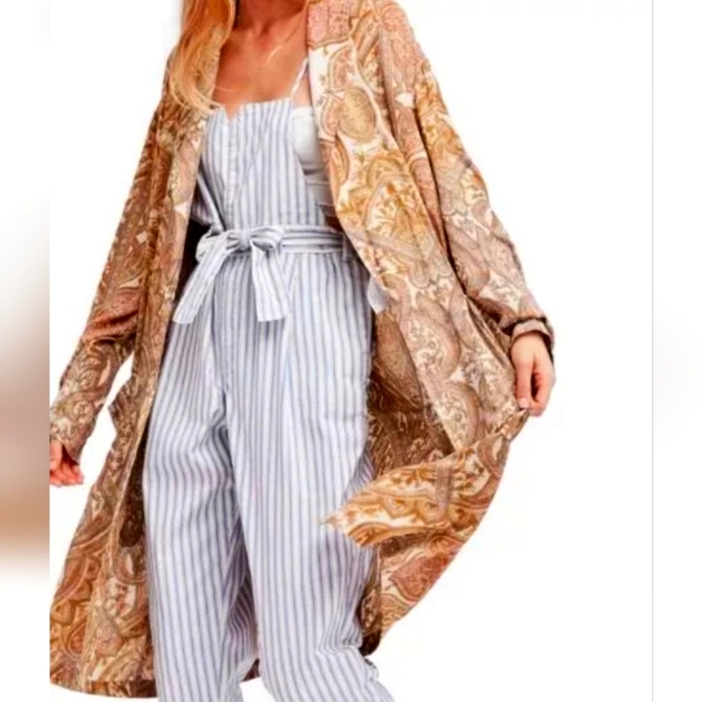 Womens Free People Half Moon Printed Duster Gold size Lg